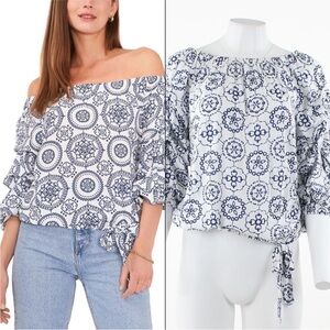 Vince Camuto Womens Printed Off-The-Shoulder Blouse